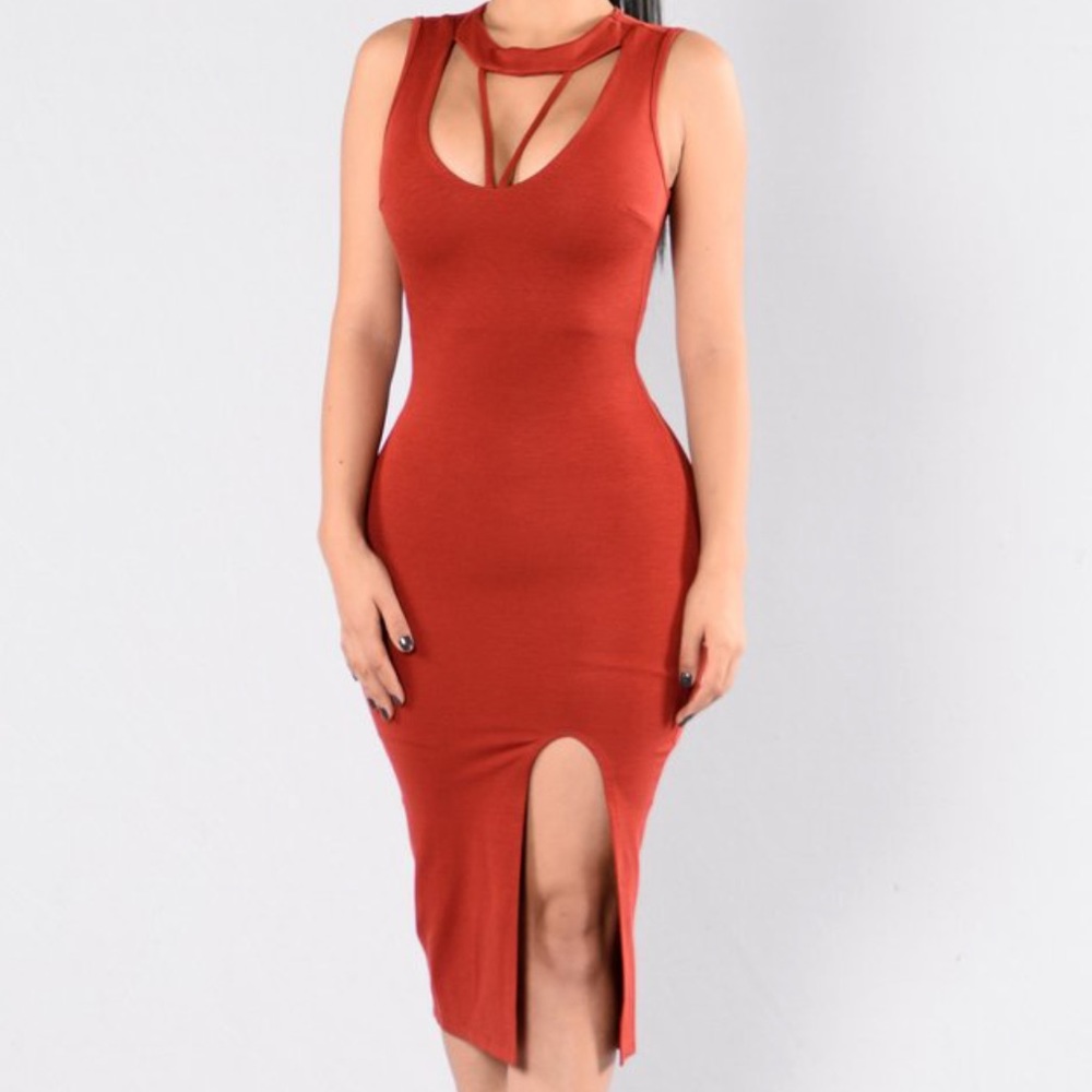 Fashion Nova. Red knee length dress.
